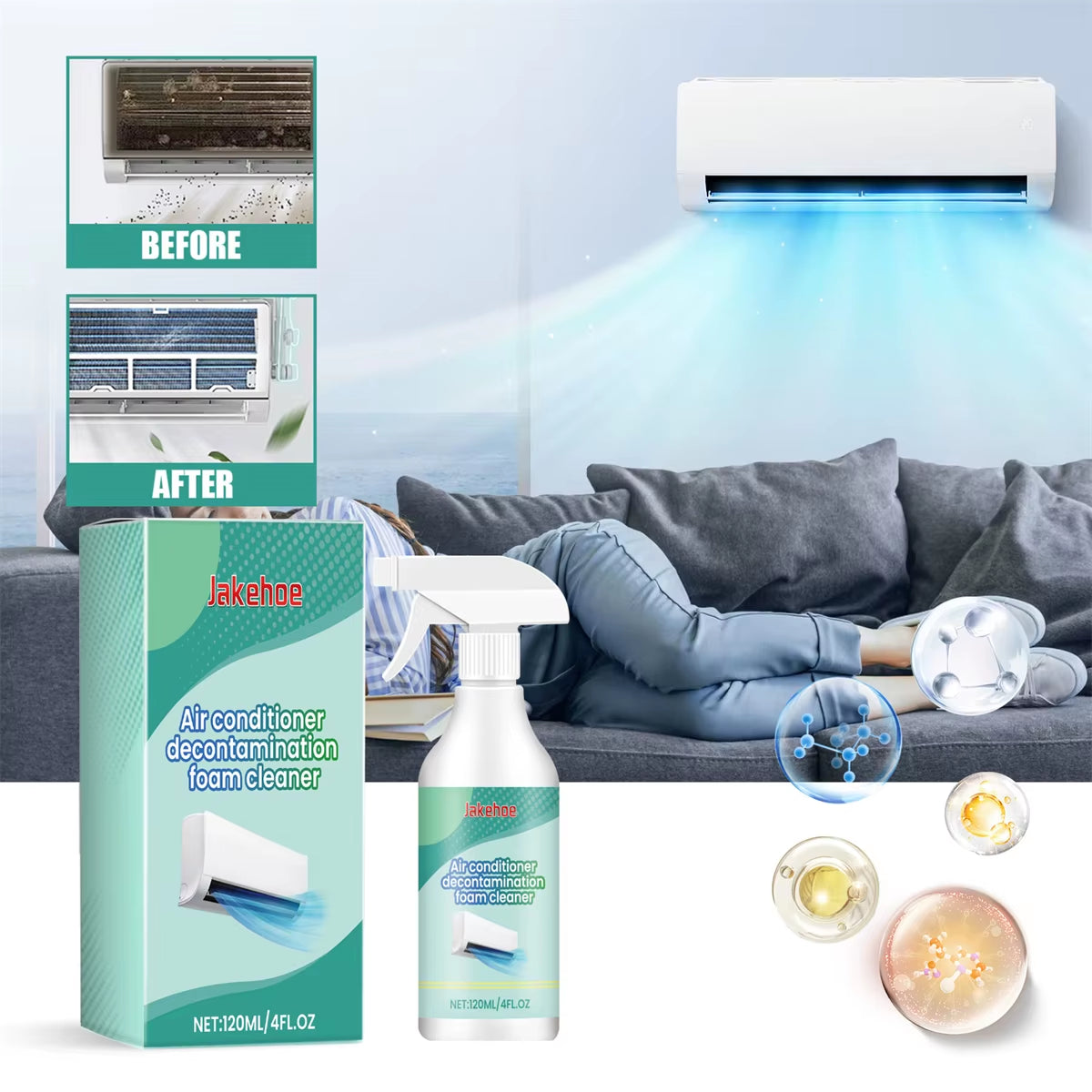 120ML Air Conditioner Foaming Cleaner Spray Deodorizer Professional Household outside Machine Cleaning Foam Spray Deodorizer