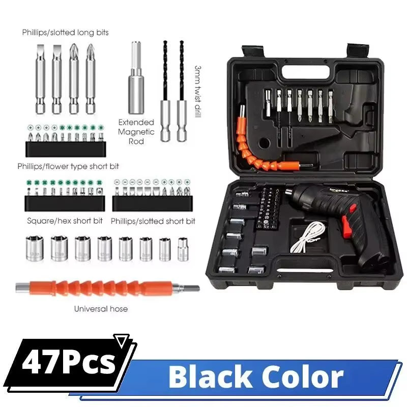 47Pcs Rechargeable Electric Screwdriver Kit 3.6V Cordless Lithium Power Tool Set 1800Mah Battery Powered Portable Cordless