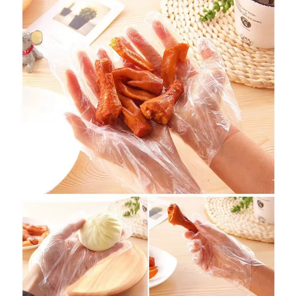 100/200Pcs Disposable Gloves Plastic Gloves Transparent Eco-Friendly Cleaning Gloves for DIY Cooking Kitchen Accessories