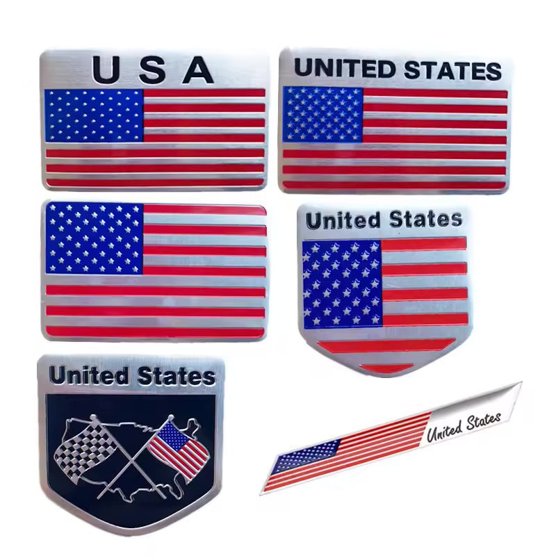 USA Flag United States Thin Aluminium Label Emblem Chrome Car Styling Sticker America Shield for Ford