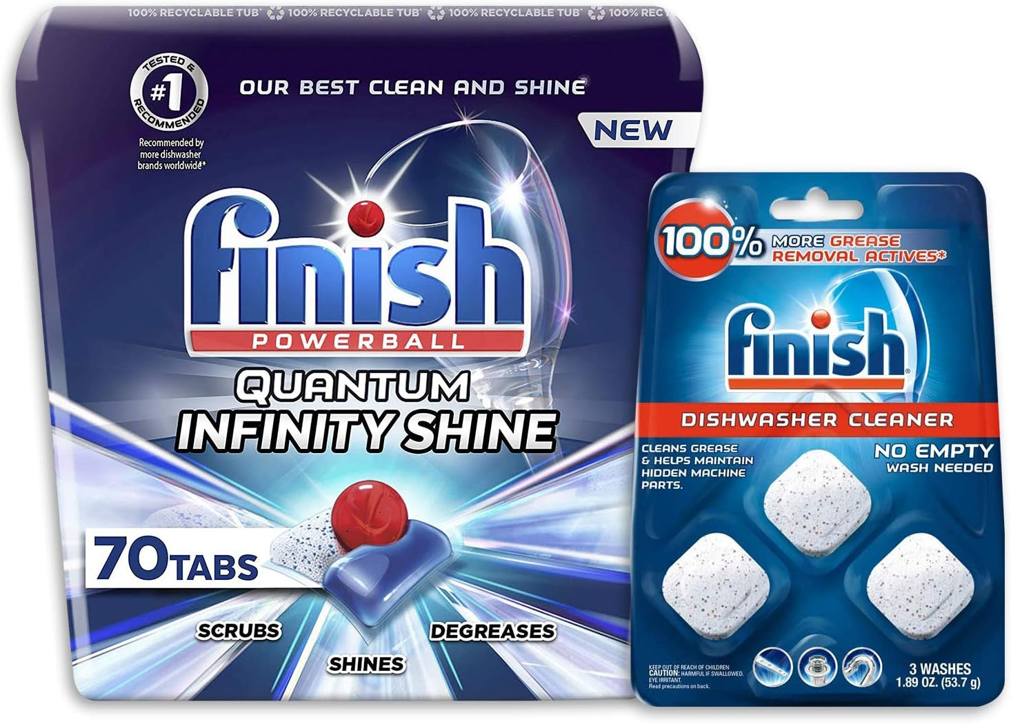 Quantum Infinity Shine 70 Count Dishwasher Detergent Powerball + In-Wash Dishwasher Cleaner