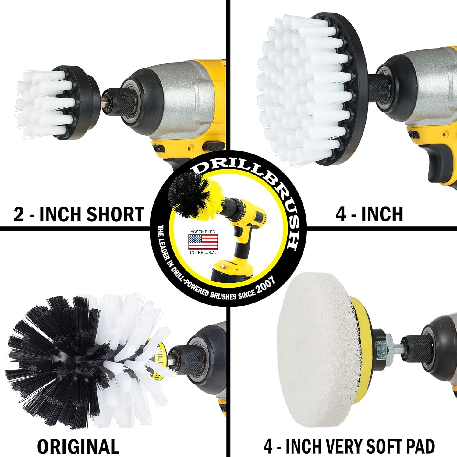 - Rotary Drill Brush Cordless Scrubber - Auto Brush Cleaning - Detail Brush Set - Upholstery Cleaning - Bathroom Cleaning Supplies - Drill Brush Pads - Shower Door Cleaner - Cleaner Pads