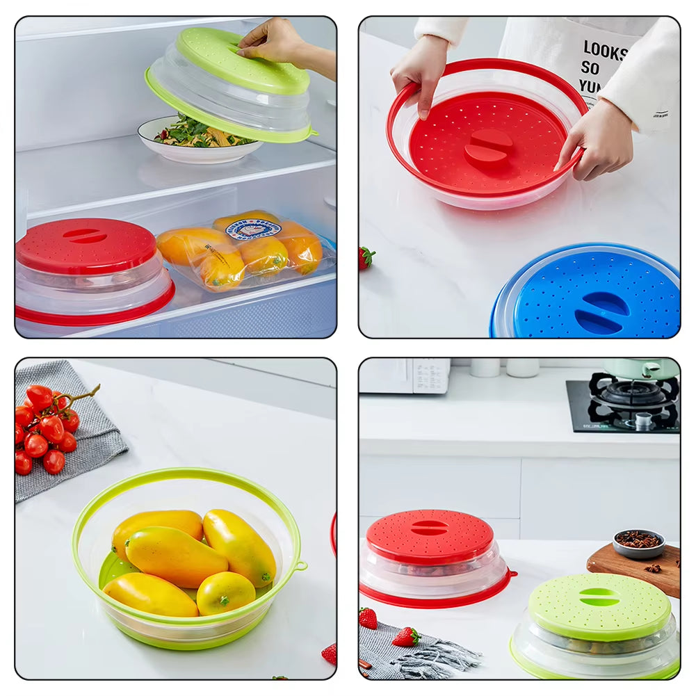 Microwave Splatter Cover Heating Folding Cover Silicone Fresh-Keeping Cover Oil-Proof Splash-Proof Cover with Hook Cooking Lids