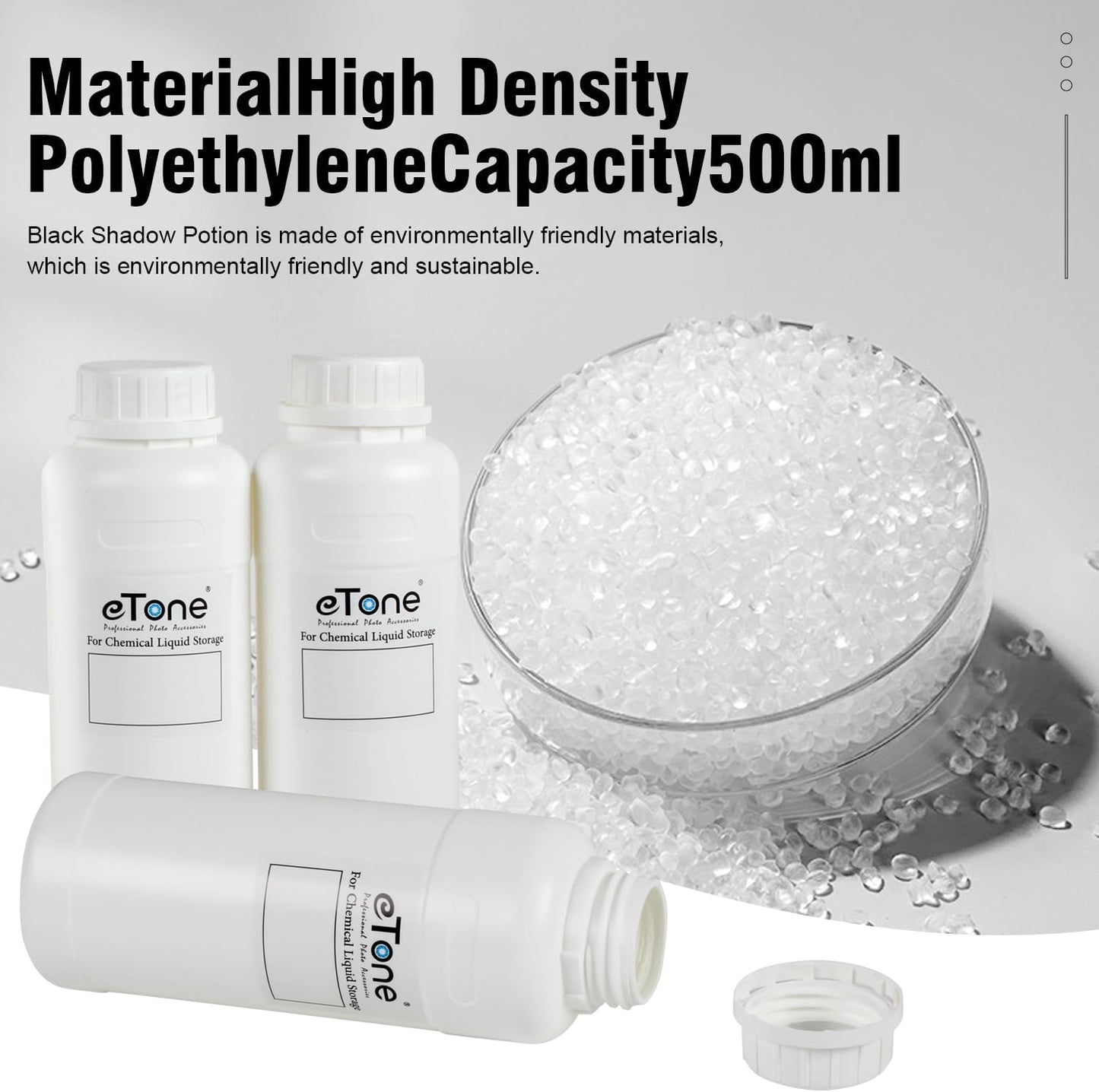 3X 500Ml Darkroom Chemical Storage Bottles with Caps Film Photo Developing Processing Equipment(White)