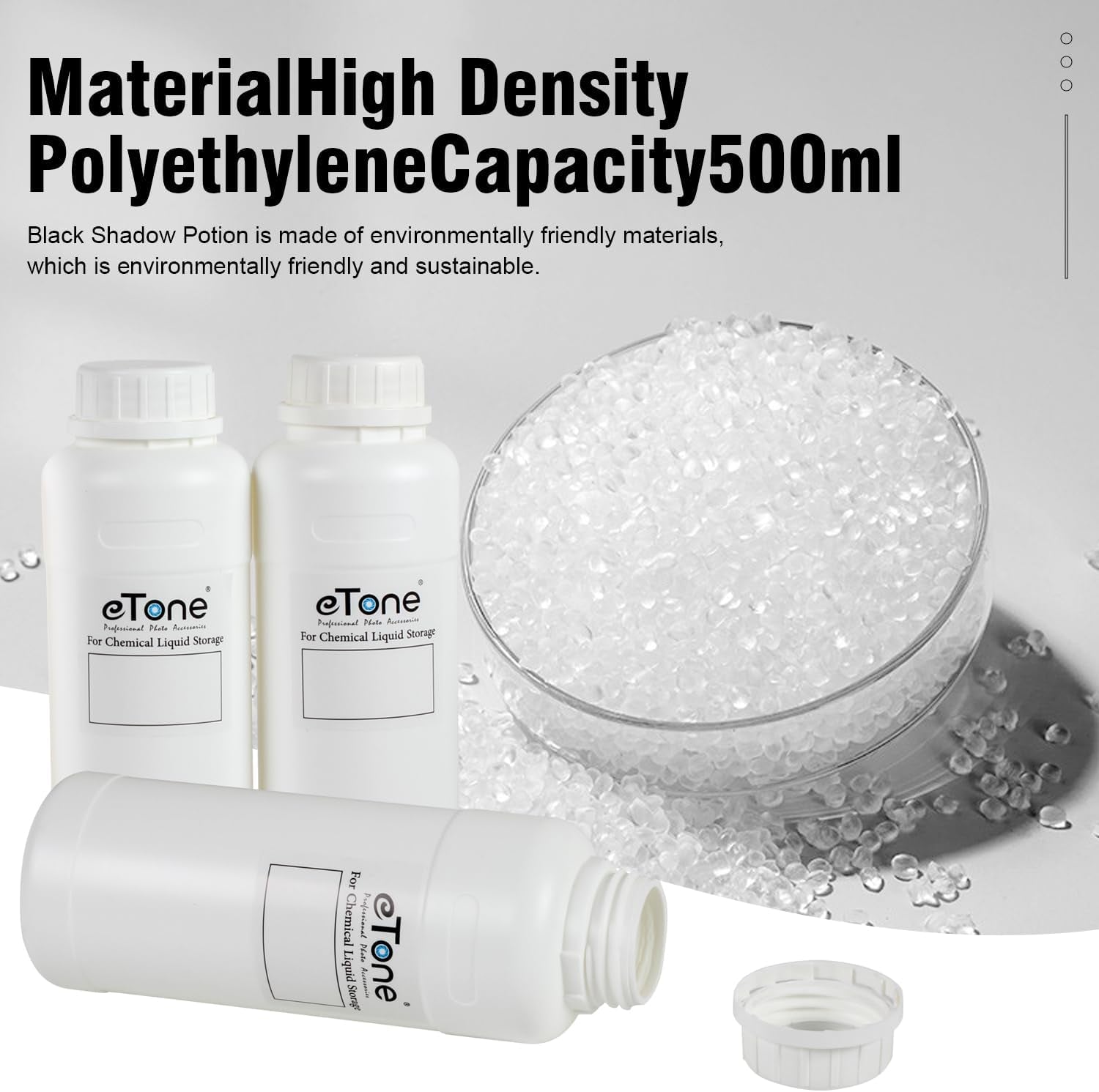 3X 500Ml Darkroom Chemical Storage Bottles with Caps Film Photo Developing Processing Equipment(White)