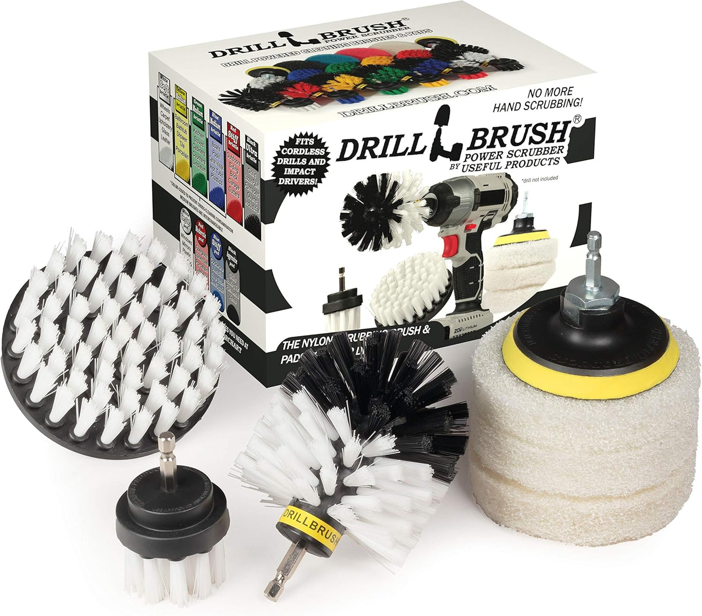 - Rotary Drill Brush Cordless Scrubber - Auto Brush Cleaning - Detail Brush Set - Upholstery Cleaning - Bathroom Cleaning Supplies - Drill Brush Pads - Shower Door Cleaner - Cleaner Pads