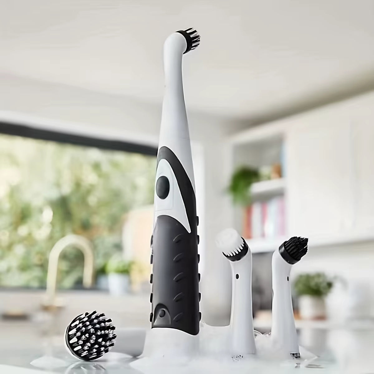 Cleaning Brush Sonic Scrubber, Cleaning Tool with 4 Brushes Multifunctional Electric Cleaning Brush Cleaning Supplies