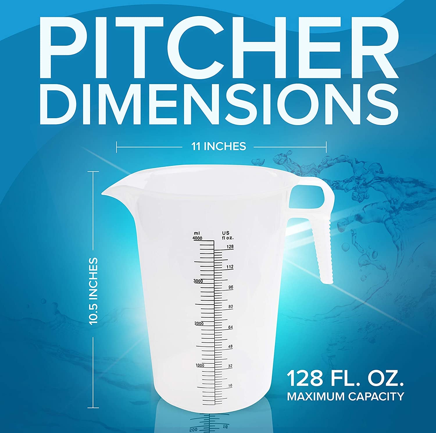 128Oz (1 Gallon) Measuring Pitcher, Plastic, Multipurpose - Great for Oil, Chemicals, Pool and Lawn - Ounce (Oz) and Milliliter (Ml) Increments (4000 Ml)