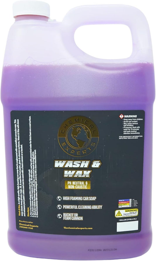 Wash & Wax 1 Gallon Ultra Foaming, Carnauba Shine Enhancer, Grease and Grime Remover, Paint, Glass, Chrome Safe, Foam Cannon & Bucket Compatible