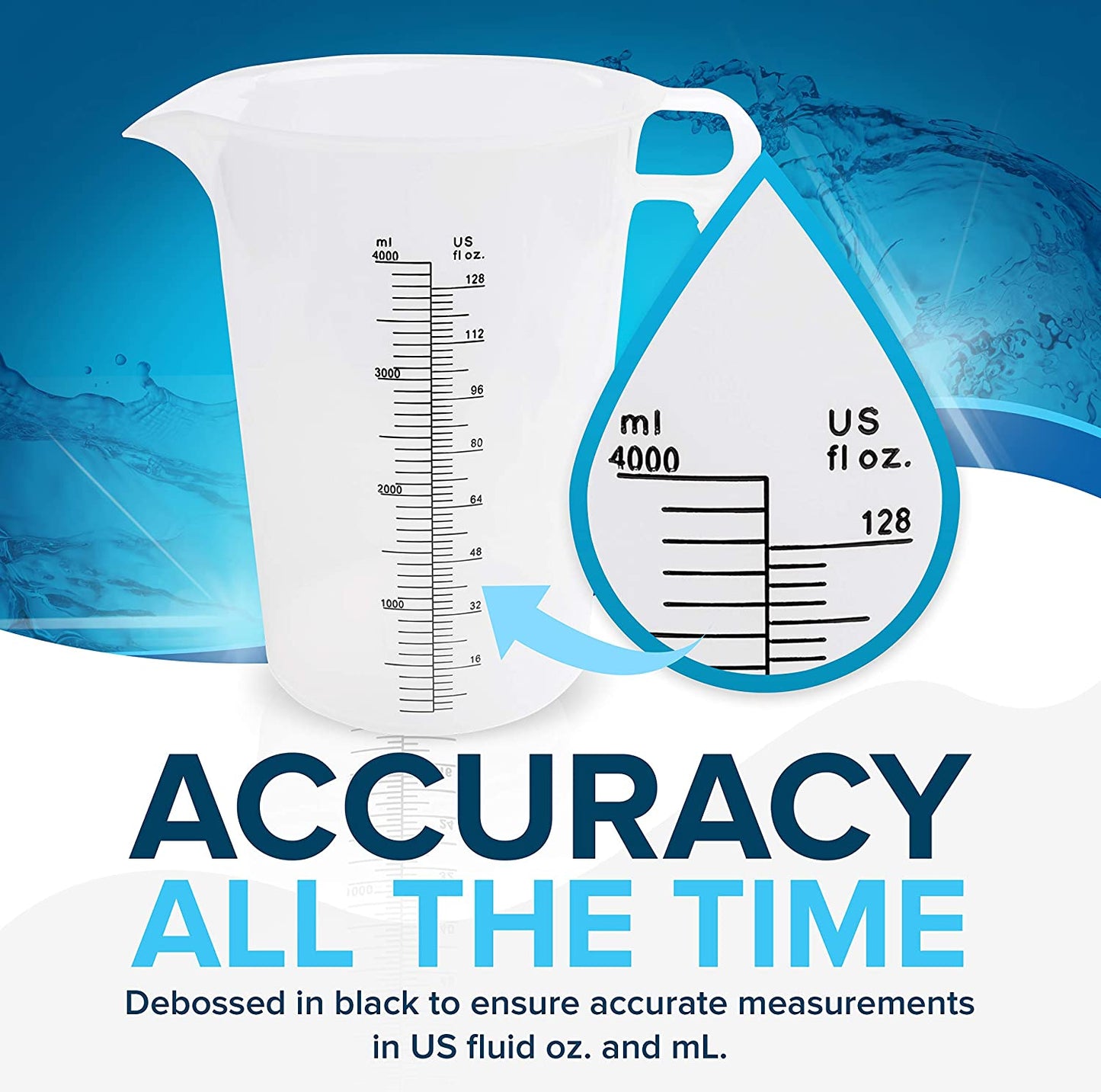 128Oz (1 Gallon) Measuring Pitcher, Plastic, Multipurpose - Great for Oil, Chemicals, Pool and Lawn - Ounce (Oz) and Milliliter (Ml) Increments (4000 Ml)