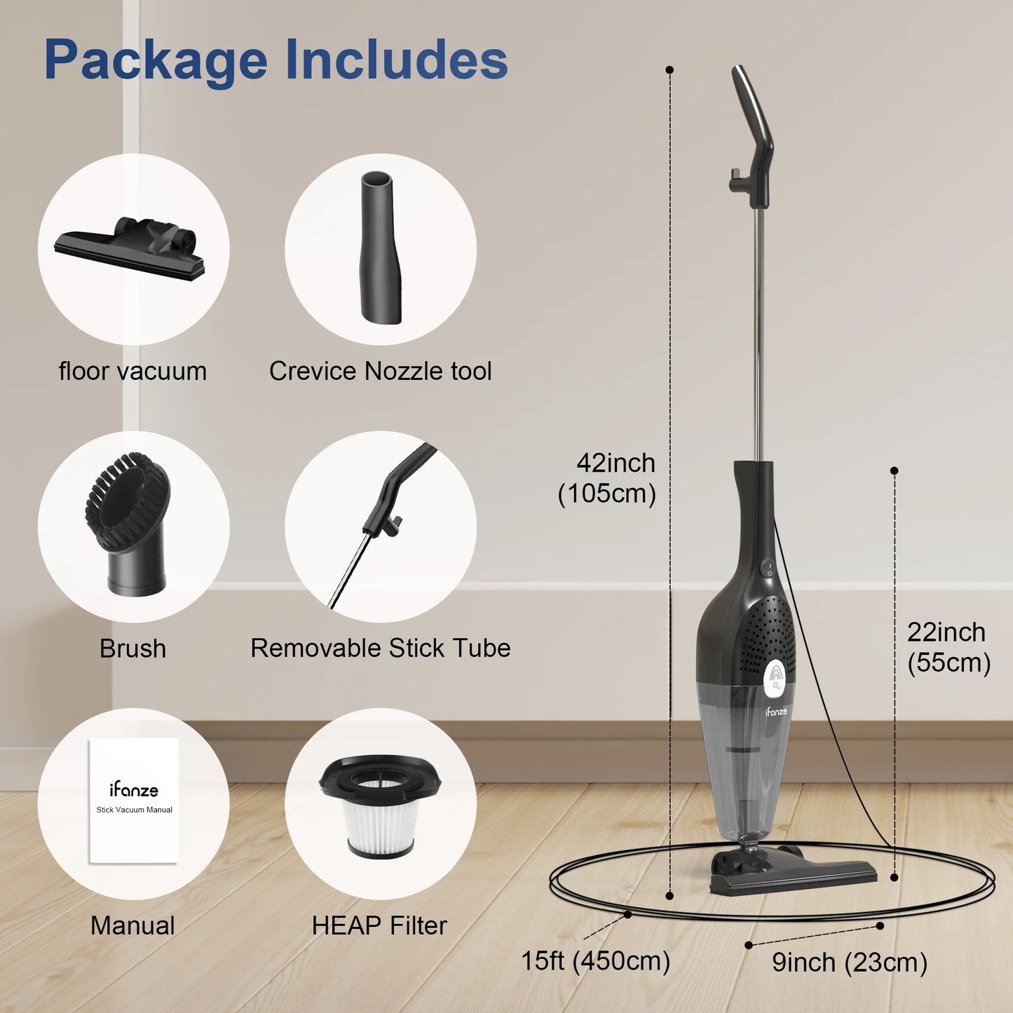 25Kpa Corded Stick Vacuum Cleaner with Powerful Suction, 3-In-1 Lightweight Handheld Vacuum Cleaner for Home Carpet Pet Hair, Black Grey, BR602