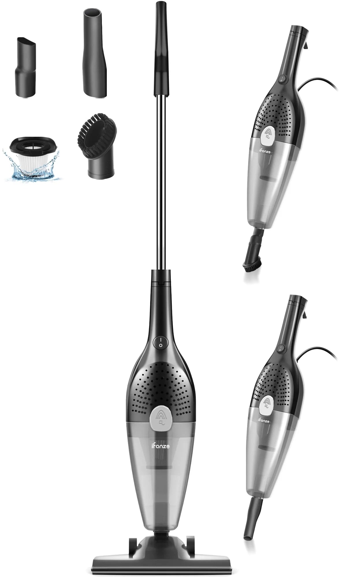 25Kpa Corded Stick Vacuum Cleaner with Powerful Suction, 3-In-1 Lightweight Handheld Vacuum Cleaner for Home Carpet Pet Hair, Black Grey, BR602