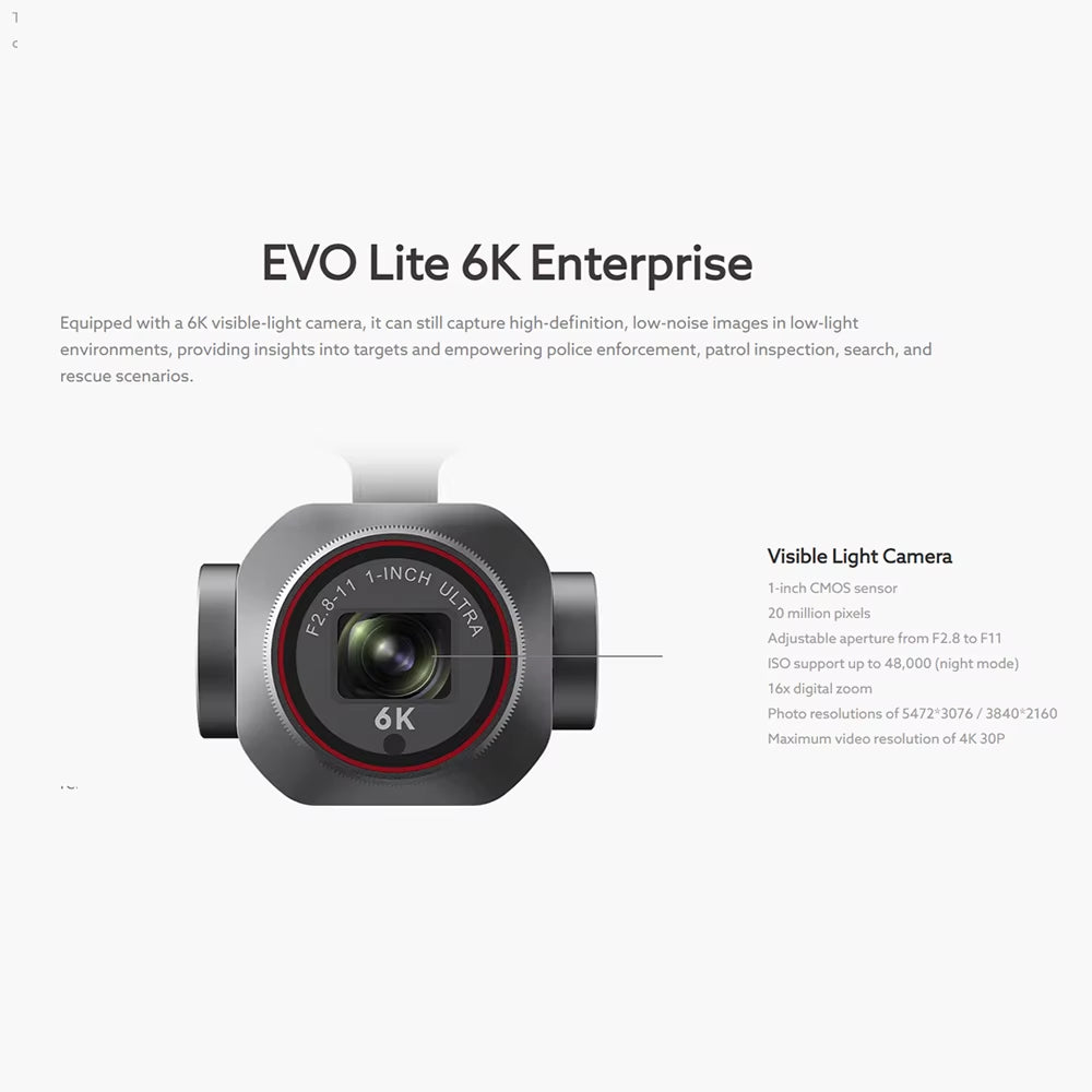 Autel EVO Lite 6K Enterprise 1Inch CMOS Visible-Light Camera ISO MAX 48000 4K/30Fps Video Professional Drones Flying New