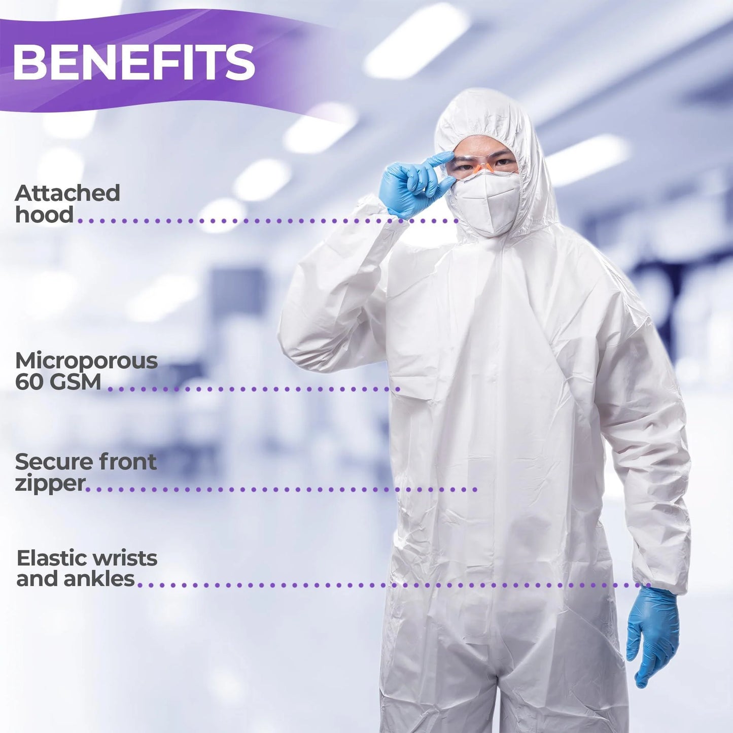 Medical Disposable Coveralls for Men Women 3X Large Size Pack of 5 White Suits