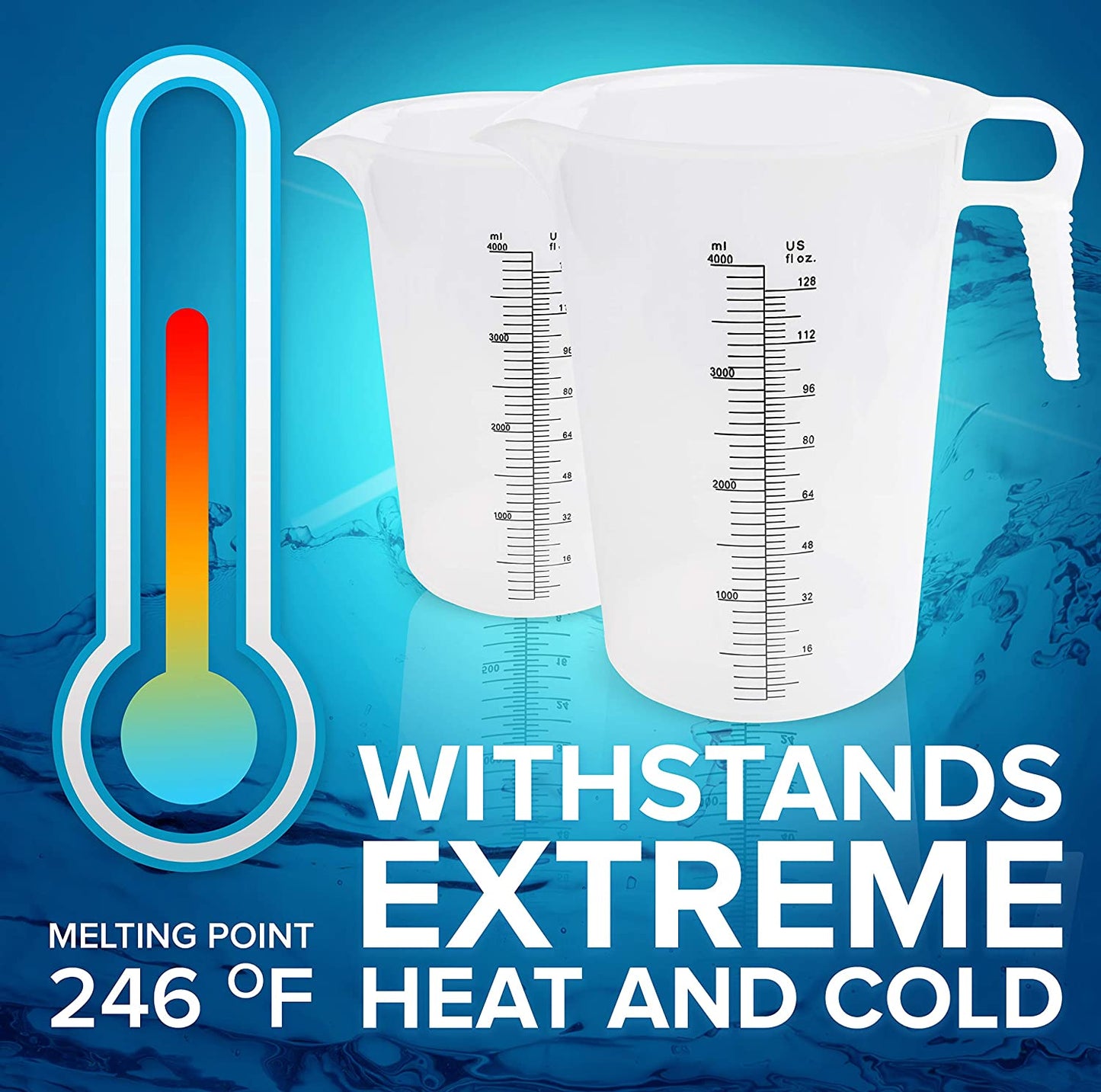 128Oz (1 Gallon) Measuring Pitcher, Plastic, Multipurpose - Great for Oil, Chemicals, Pool and Lawn - Ounce (Oz) and Milliliter (Ml) Increments (4000 Ml)