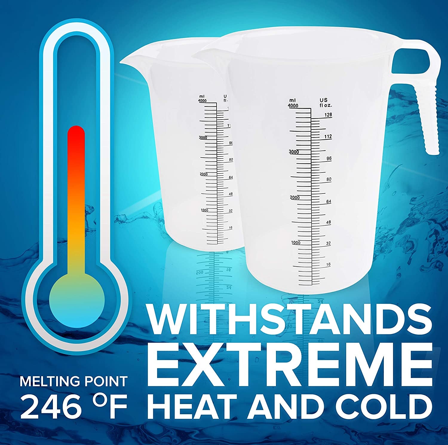 128Oz (1 Gallon) Measuring Pitcher, Plastic, Multipurpose - Great for Oil, Chemicals, Pool and Lawn - Ounce (Oz) and Milliliter (Ml) Increments (4000 Ml)