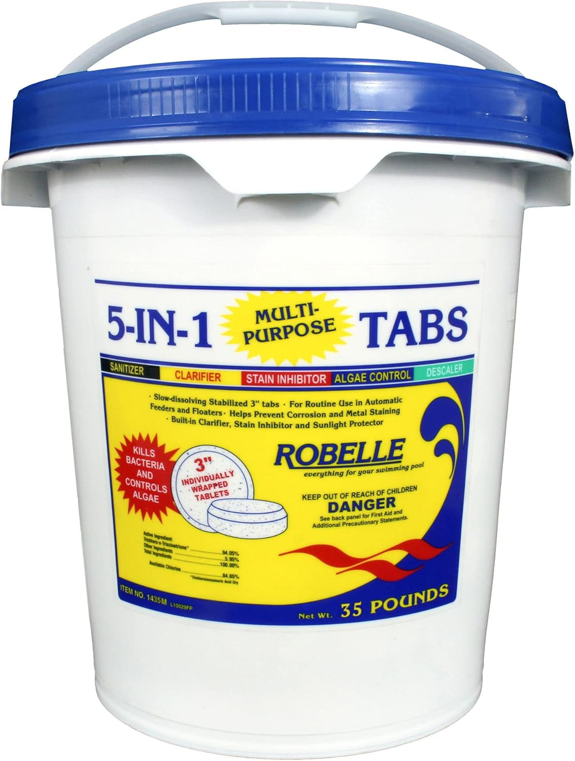 35-Pounds Premium 5-In-1 Multi-Purpose Tabs, Chlorine Tablets 3 Inch, Sanitizer, Clarifier, Stain Inhibitor, Algae Control, Descaler, Sunlight Protector All in One, Made in USA