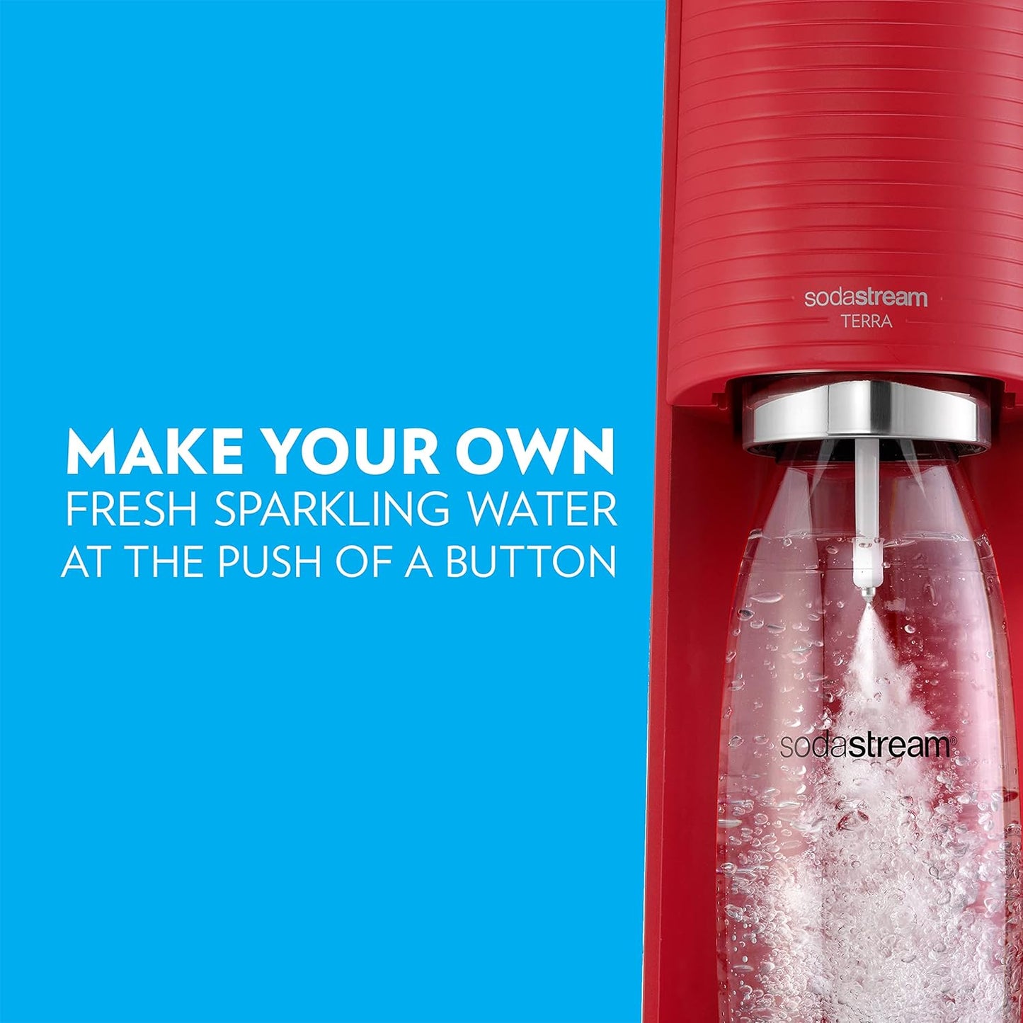 Terra Sparkling Water Maker (Red) with CO2 and Dishwasher Safe Bottle