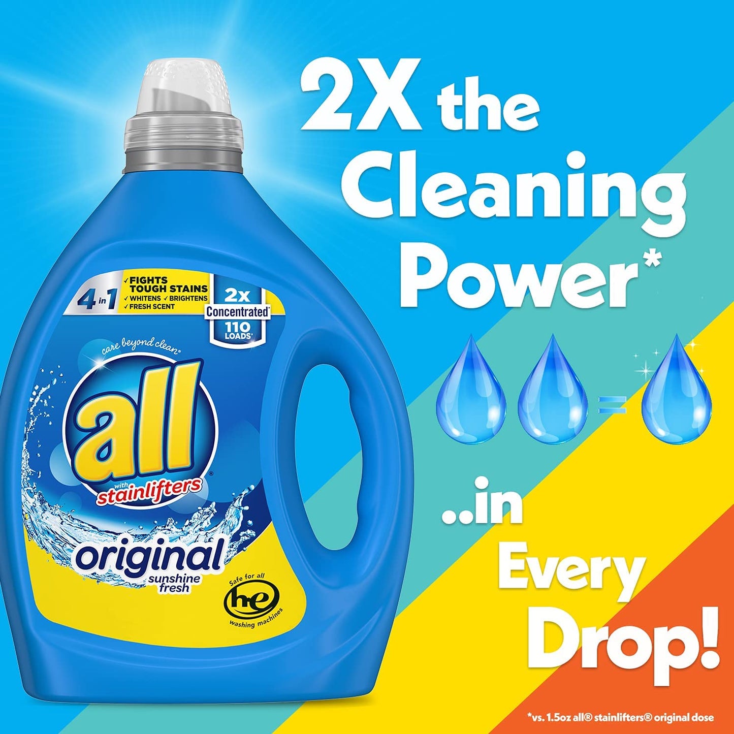 Liquid Laundry Detergent, Stainlifter Fights Tough Stains, for Messy Fun Families, 2X Concentrated, 110 Loads