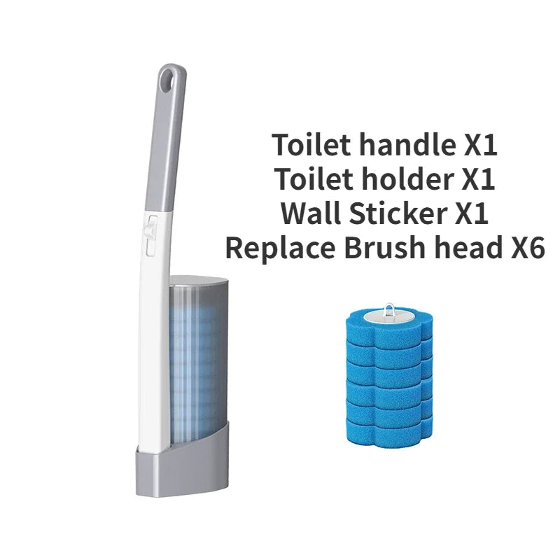 Wall-Mounted Disposable Toilet Brush with Cleaning Liquid Bathroom Cleaning Disposable Brush Head Household Cleaning Tools