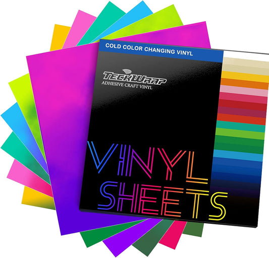 Cold Color Changing Vinyl Sheets Permanent Adhesive Vinyl Cold Sensitive for Stickers Decals Cups Water Bottles Decoration, 12" X 12" 6 Sheets/Pack