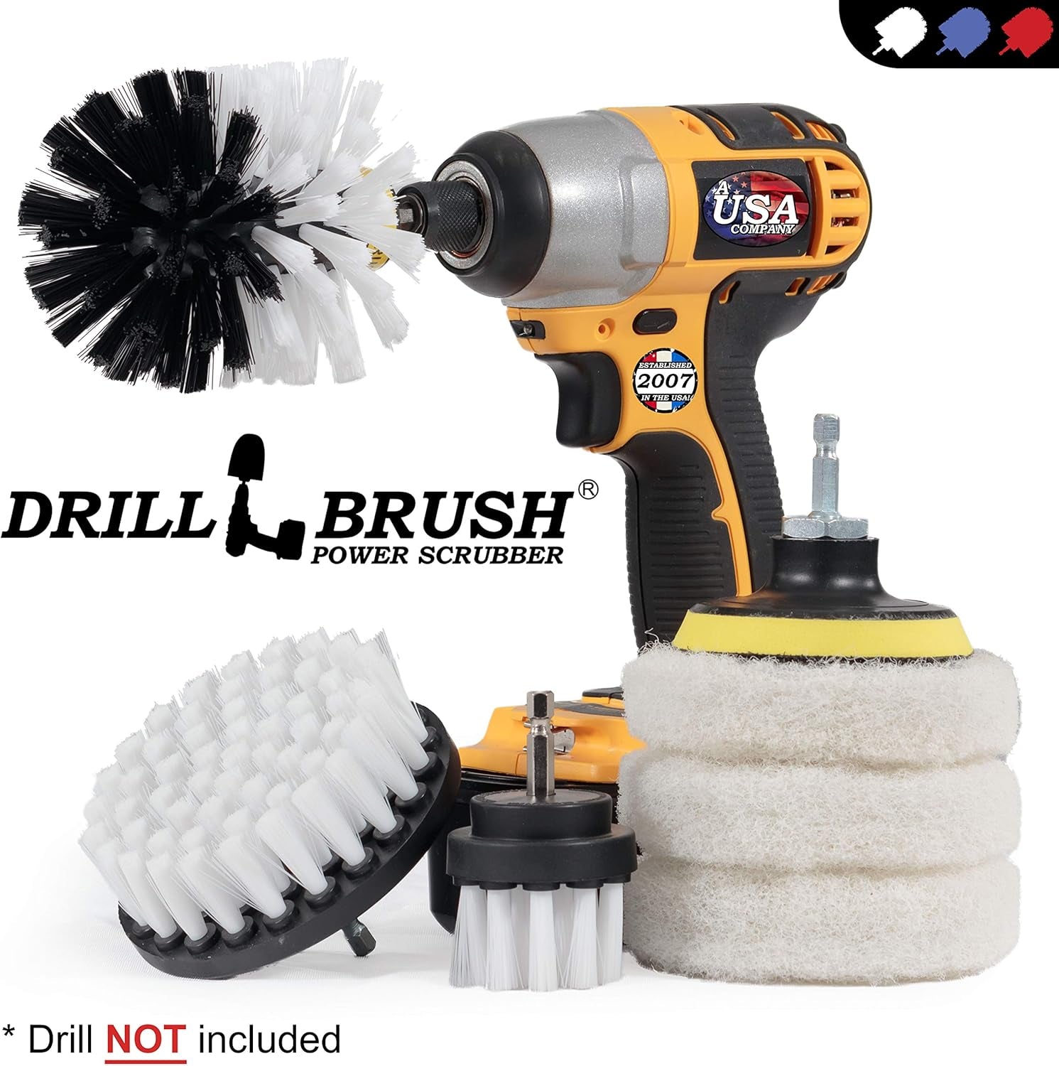 - Rotary Drill Brush Cordless Scrubber - Auto Brush Cleaning - Detail Brush Set - Upholstery Cleaning - Bathroom Cleaning Supplies - Drill Brush Pads - Shower Door Cleaner - Cleaner Pads