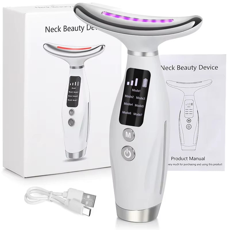 EMS Micro-Current Neck Face Beauty Device 7 Color Facial Massager for Enhanced Face Neck and Shoulder Care with Vibrating