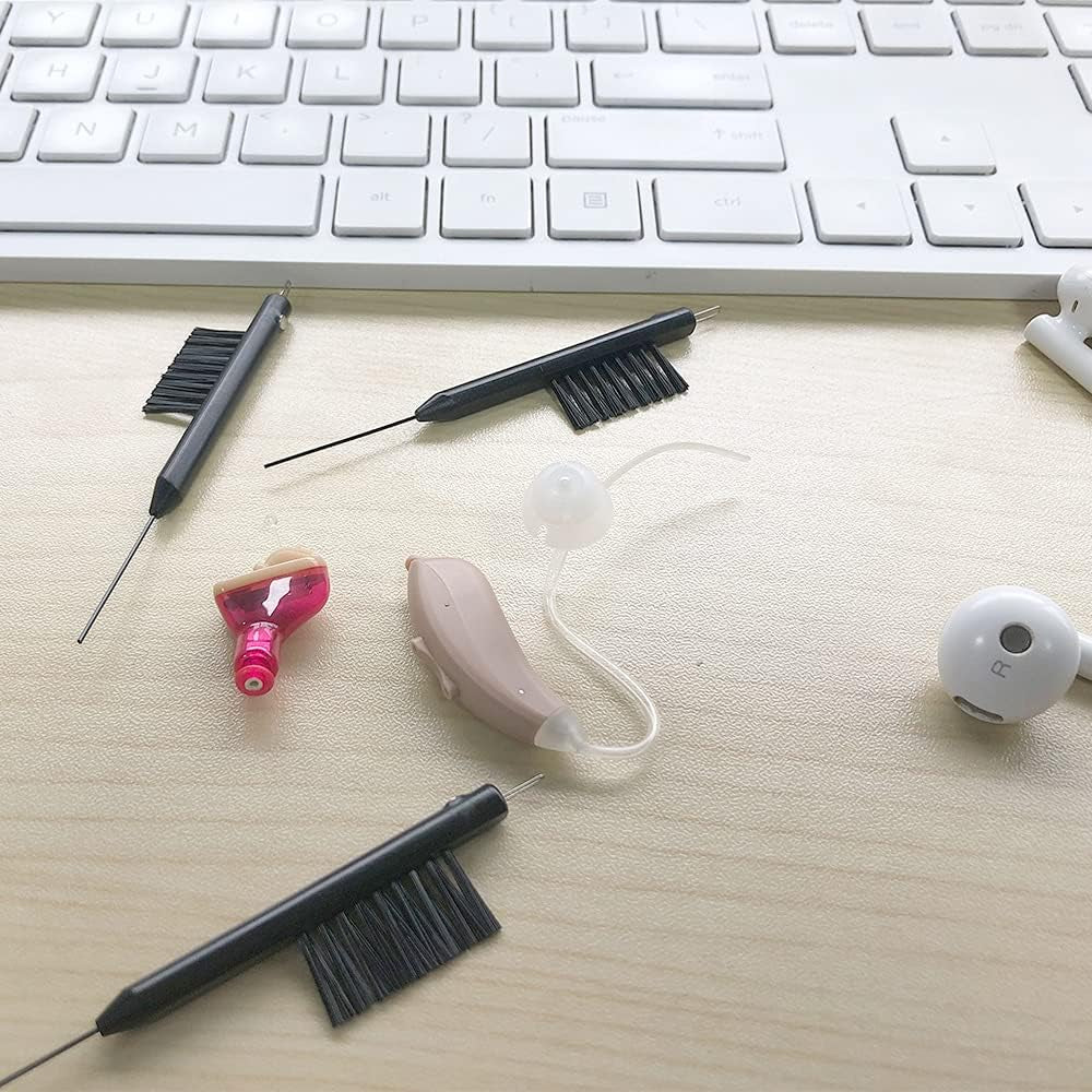10 Pieces Hearing Aid Cleaning Brush,Multifunctional Cleaning Brush Wax Loop, Magnet and Built in Vent Cleaner with Cleaning Wire (Brush)