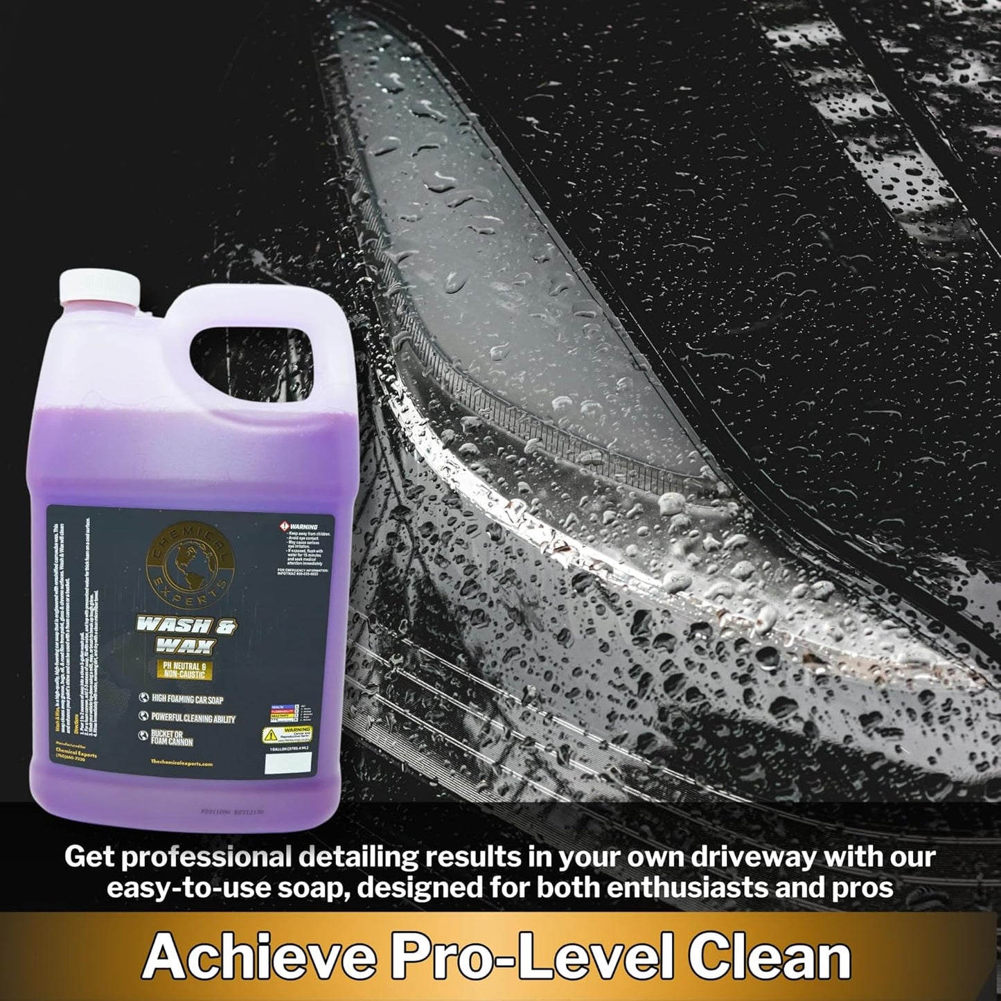 Wash & Wax 1 Gallon Ultra Foaming, Carnauba Shine Enhancer, Grease and Grime Remover, Paint, Glass, Chrome Safe, Foam Cannon & Bucket Compatible