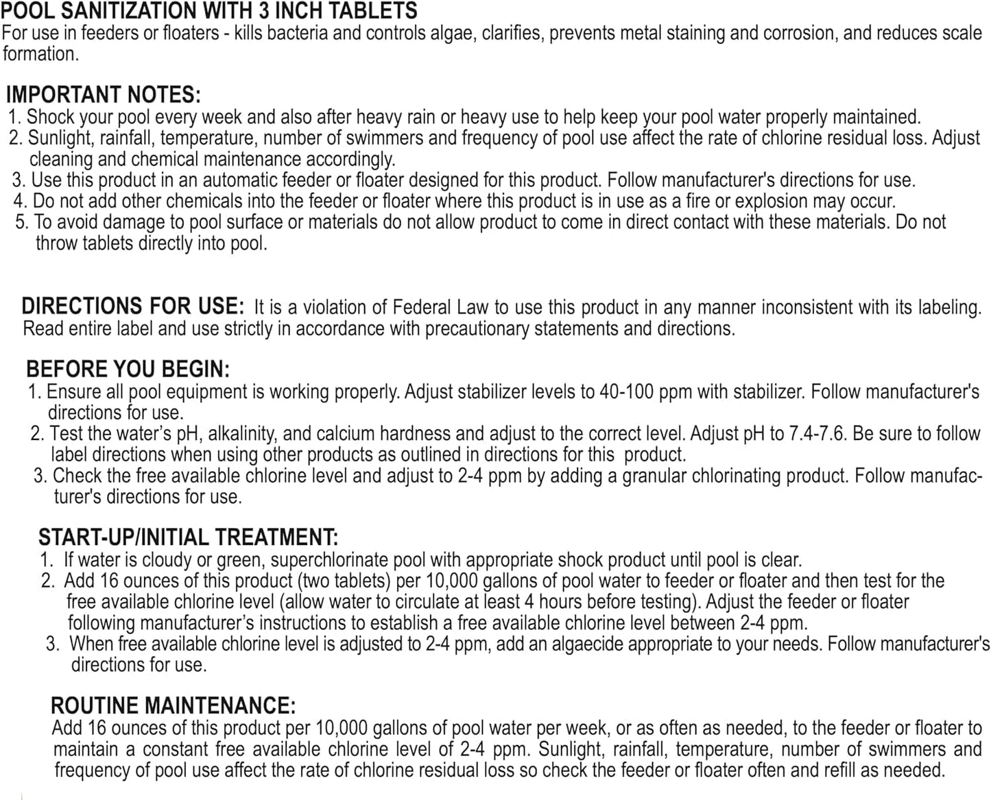 10-Pounds All-In-1 Swimming Pool 3 Inch Chlorinating Tabs, Chlorine Tablets 3 Inch, Sanitizer, Clarifier, Stain Inhibitor, Algae Control, Descaler, Sunlight Protector All in One, Made in USA