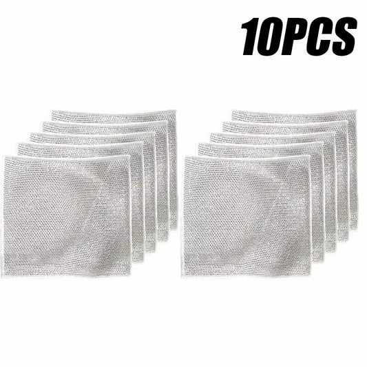 10Pcs Magic Dishcloth Silver Wire Cleaning Kitchen Cloth Thickened Microfiber Wash Towel Built-In Sponge Steel Wire Ball Rag
