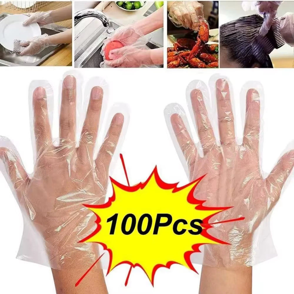100/200Pcs Disposable Gloves Plastic Gloves Transparent Eco-Friendly Cleaning Gloves for DIY Cooking Kitchen Accessories