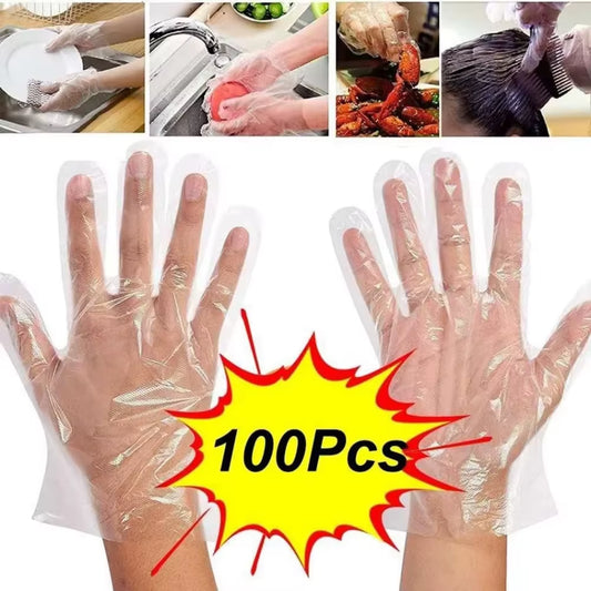 100/200Pcs Disposable Gloves Plastic Gloves Transparent Eco-Friendly Cleaning Gloves for DIY Cooking Kitchen Accessories