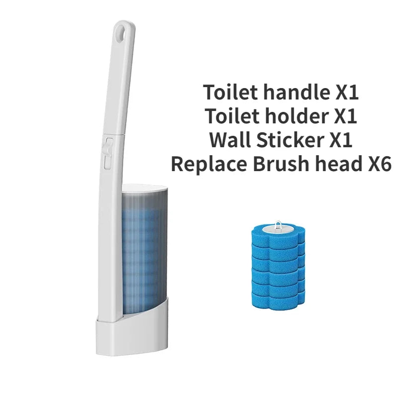 Wall-Mounted Disposable Toilet Brush with Cleaning Liquid Bathroom Cleaning Disposable Brush Head Household Cleaning Tools