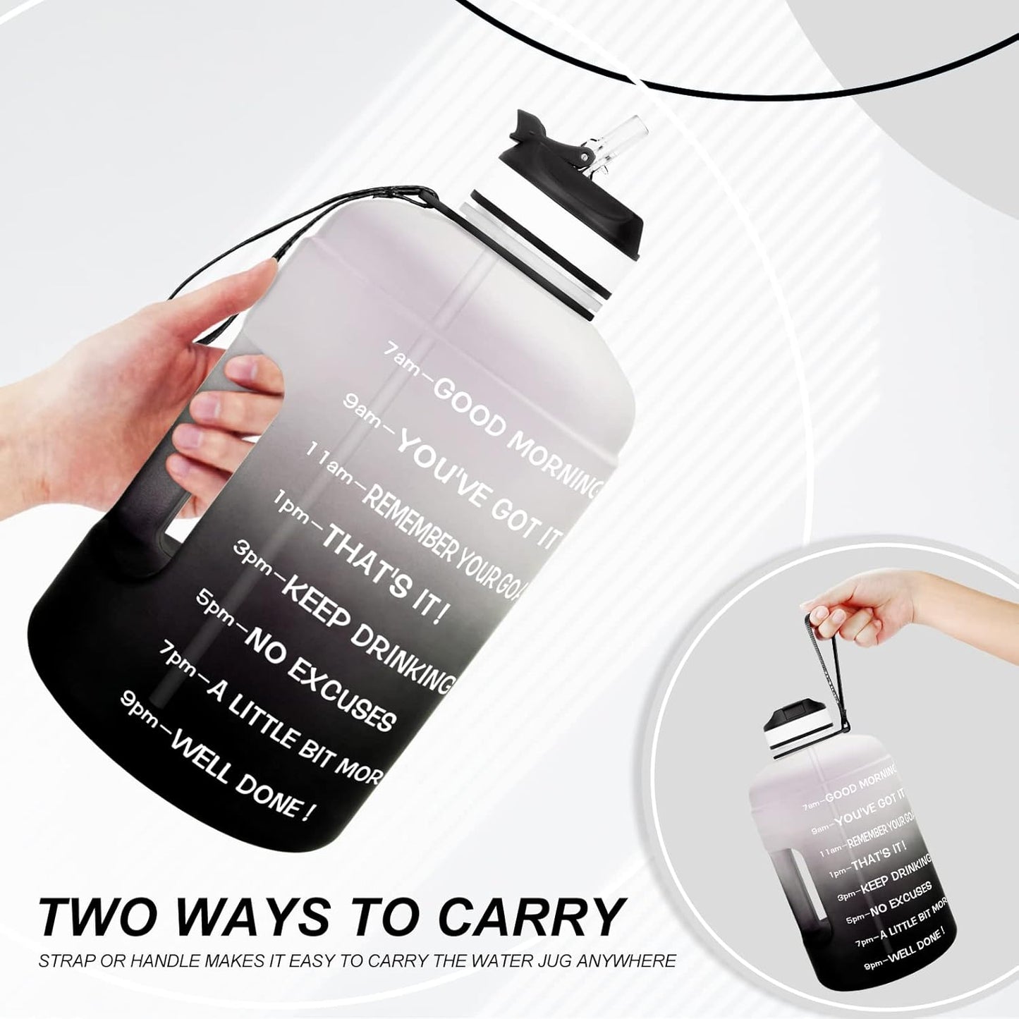 Motivational Gallon Water Bottle - with Straw & Time Marker BPA Free Large Reusable Sport Water Jug with Handle for Fitness Outdoor Enthusiasts Leak-Proof