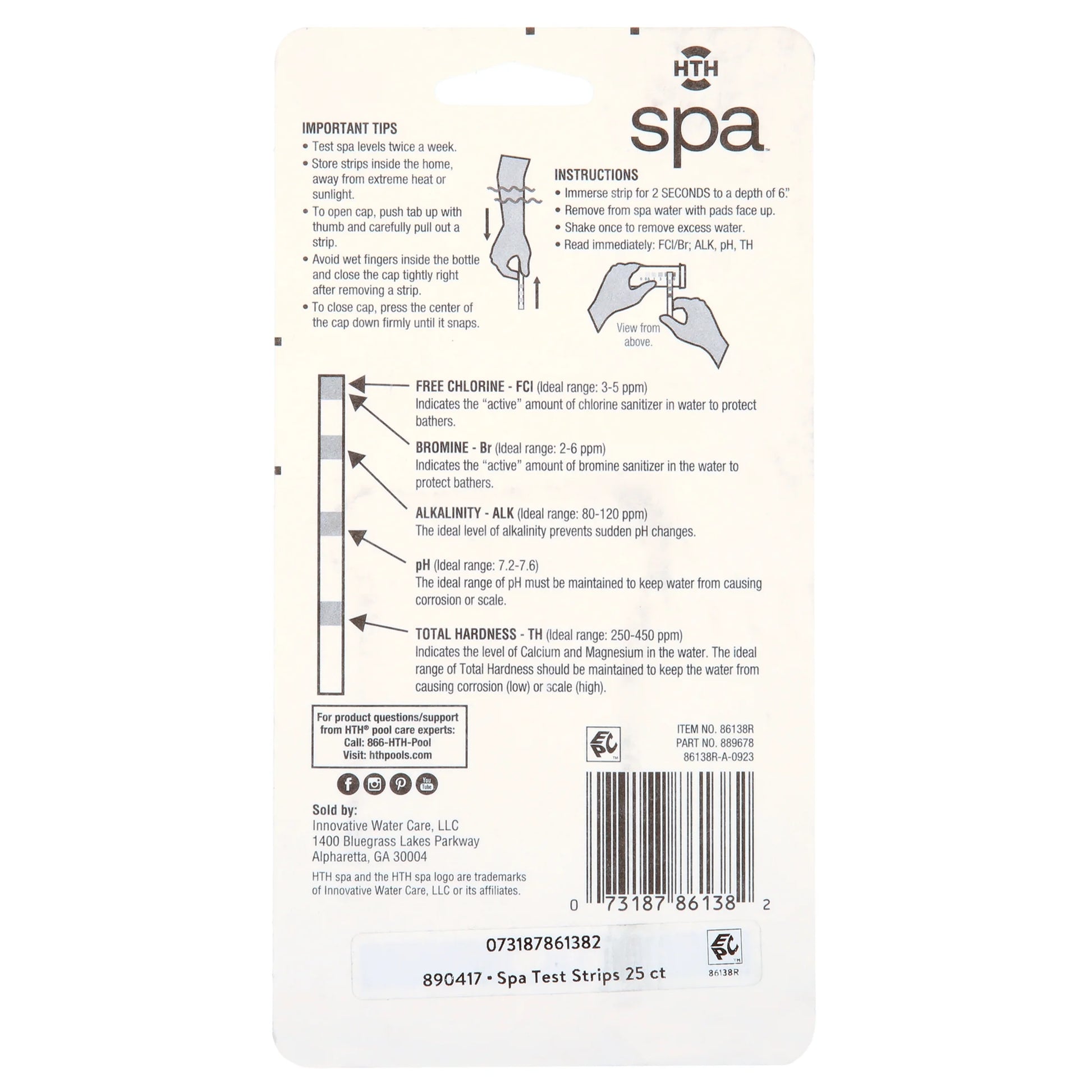 Spa Care 6-Way Pool and Spa & Pool Test Strips, Chemical Tester, 25 Each
