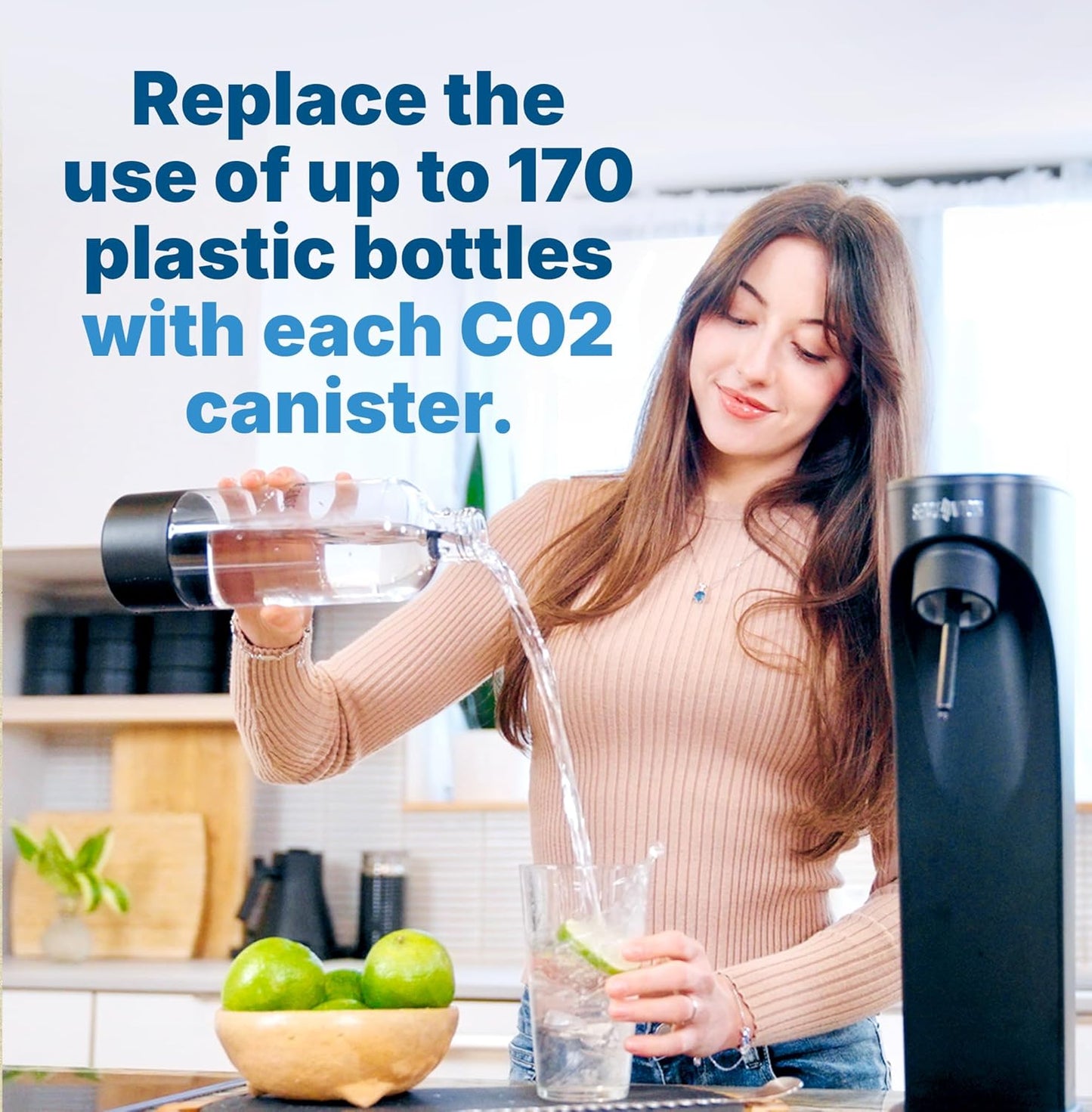 60L CO2 Exchange Canister - 2 Pack, Threaded Style - Compatible with All 'Screw-In' Soda/Sparkling Water Makers, Including Sodastream BLUE Cylinder Models, Ninja Thirsti, Philips & More