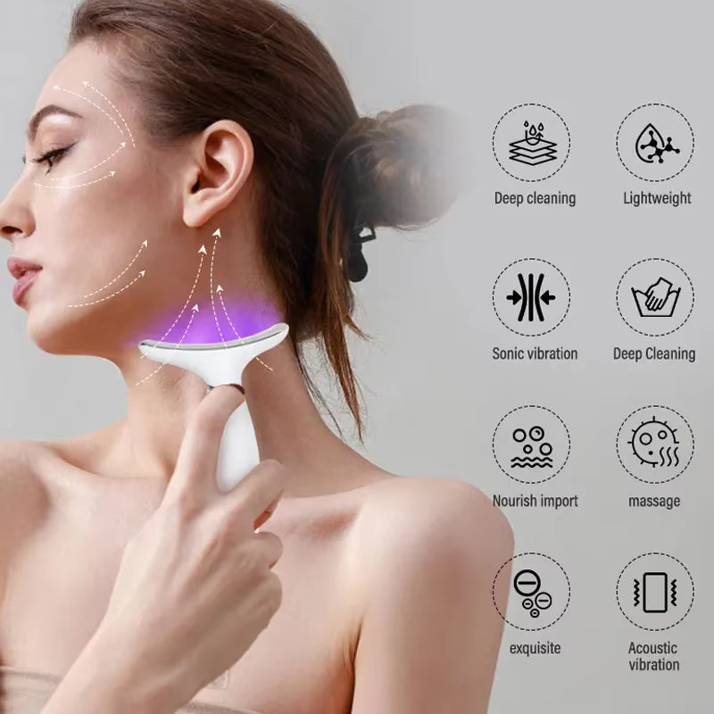 EMS Micro-Current Neck Face Beauty Device 7 Color Facial Massager for Enhanced Face Neck and Shoulder Care with Vibrating