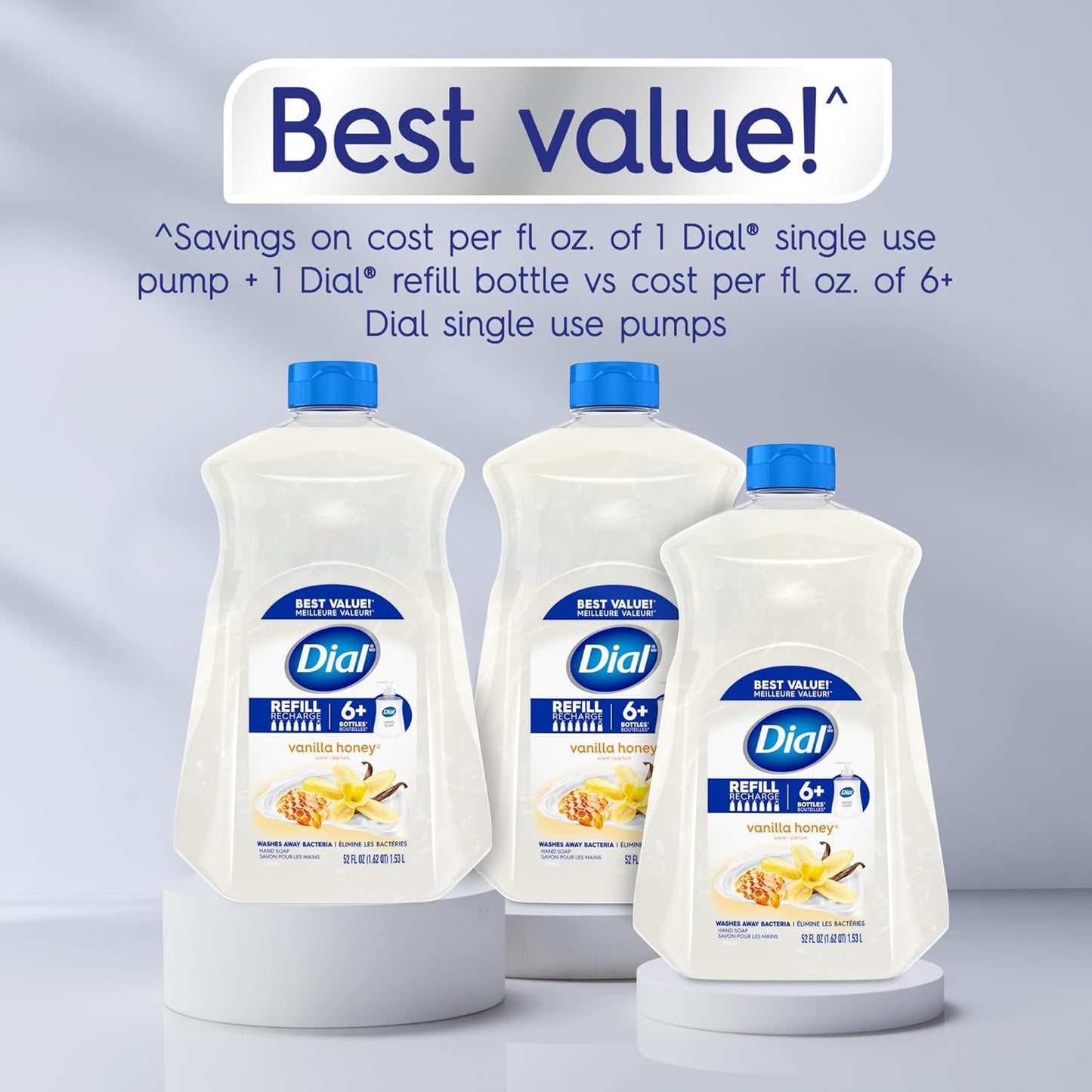 Liquid Hand Soap, Vanilla Honey Scent, 52 Fl Oz Hand Soap Refill (Pack of 3), Dermatologist-Tested, Gentle Formula