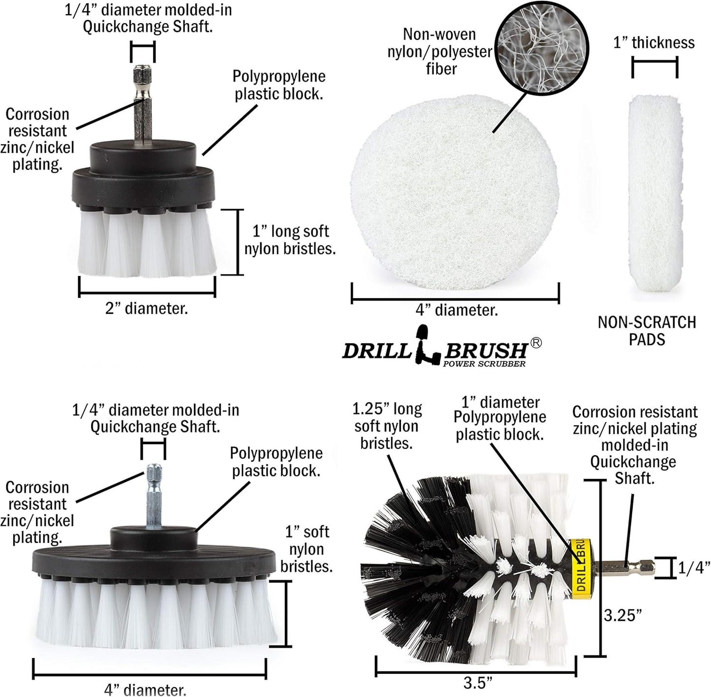 - Rotary Drill Brush Cordless Scrubber - Auto Brush Cleaning - Detail Brush Set - Upholstery Cleaning - Bathroom Cleaning Supplies - Drill Brush Pads - Shower Door Cleaner - Cleaner Pads