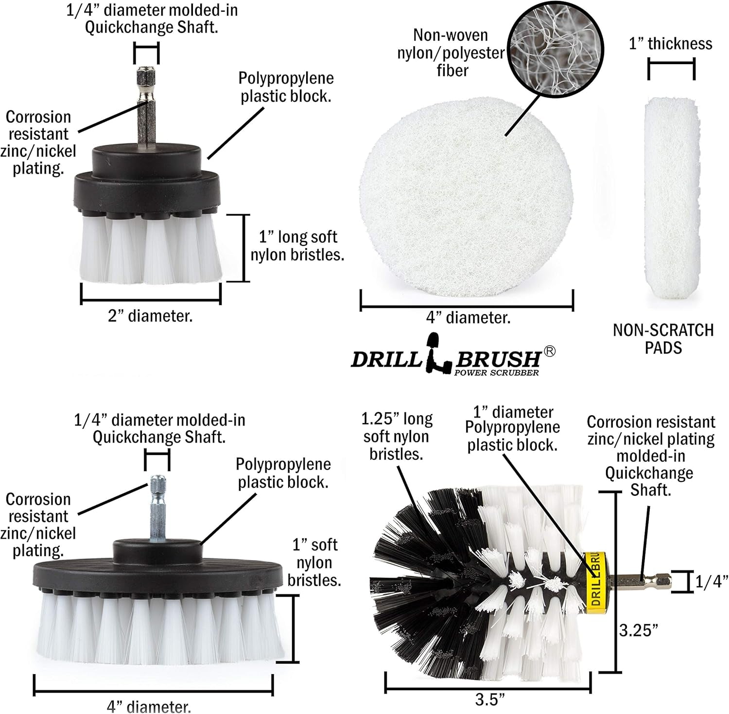 - Rotary Drill Brush Cordless Scrubber - Auto Brush Cleaning - Detail Brush Set - Upholstery Cleaning - Bathroom Cleaning Supplies - Drill Brush Pads - Shower Door Cleaner - Cleaner Pads