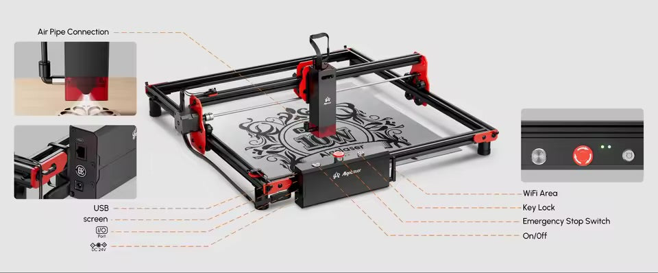 AlgoLaser DIY KIT 5W 10W Output Marker DIY Desktop Mini Laser Engraver Cutter 400mm x 400mm
