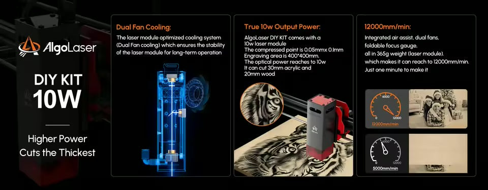AlgoLaser DIY KIT 5W 10W Output Marker DIY Desktop Mini Laser Engraver Cutter 400mm x 400mm