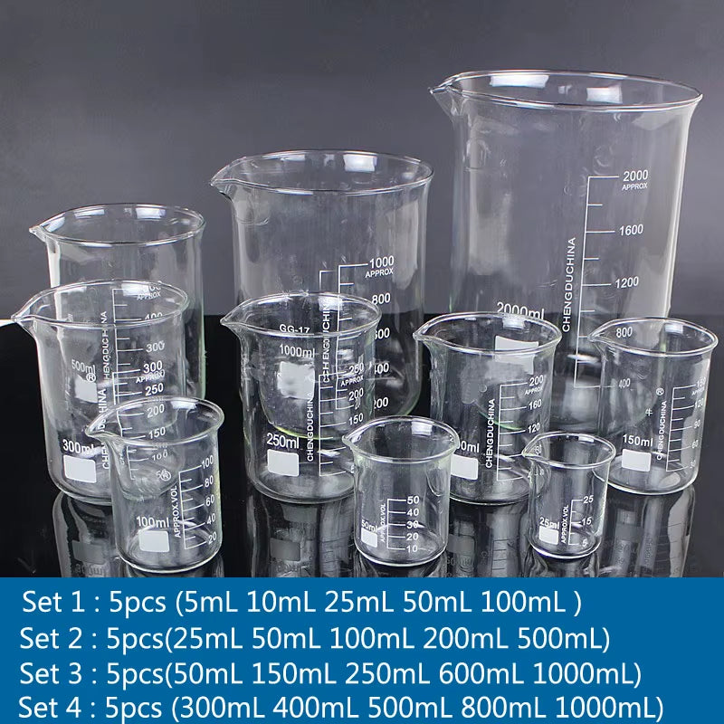 1Set Lab Borosilicate Glass Beaker All Sizes Chemical Experiment Laboratory Equipment All Sizes