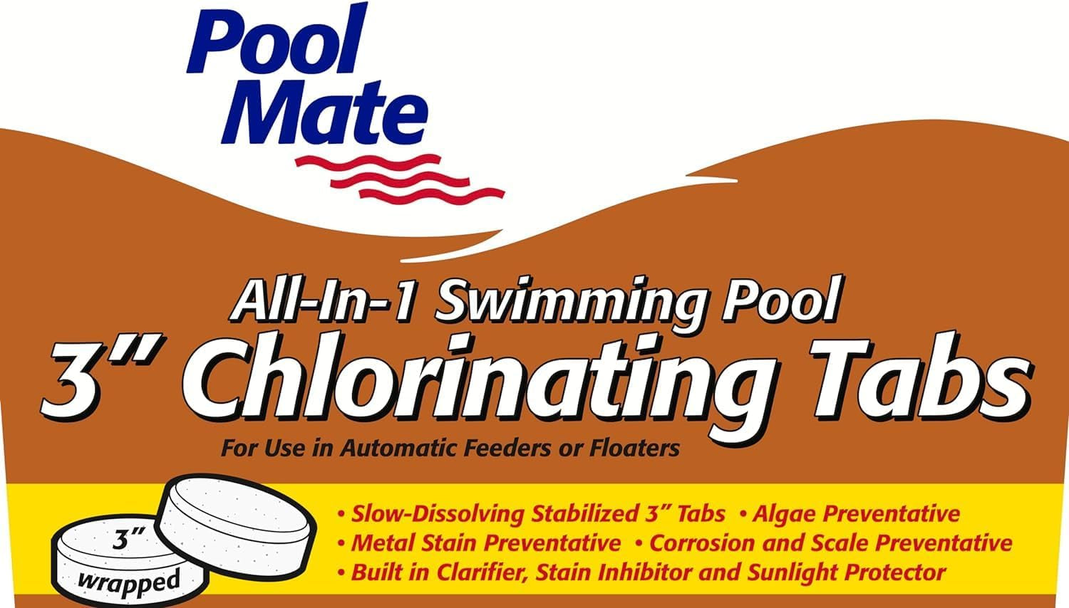 10-Pounds All-In-1 Swimming Pool 3 Inch Chlorinating Tabs, Chlorine Tablets 3 Inch, Sanitizer, Clarifier, Stain Inhibitor, Algae Control, Descaler, Sunlight Protector All in One, Made in USA