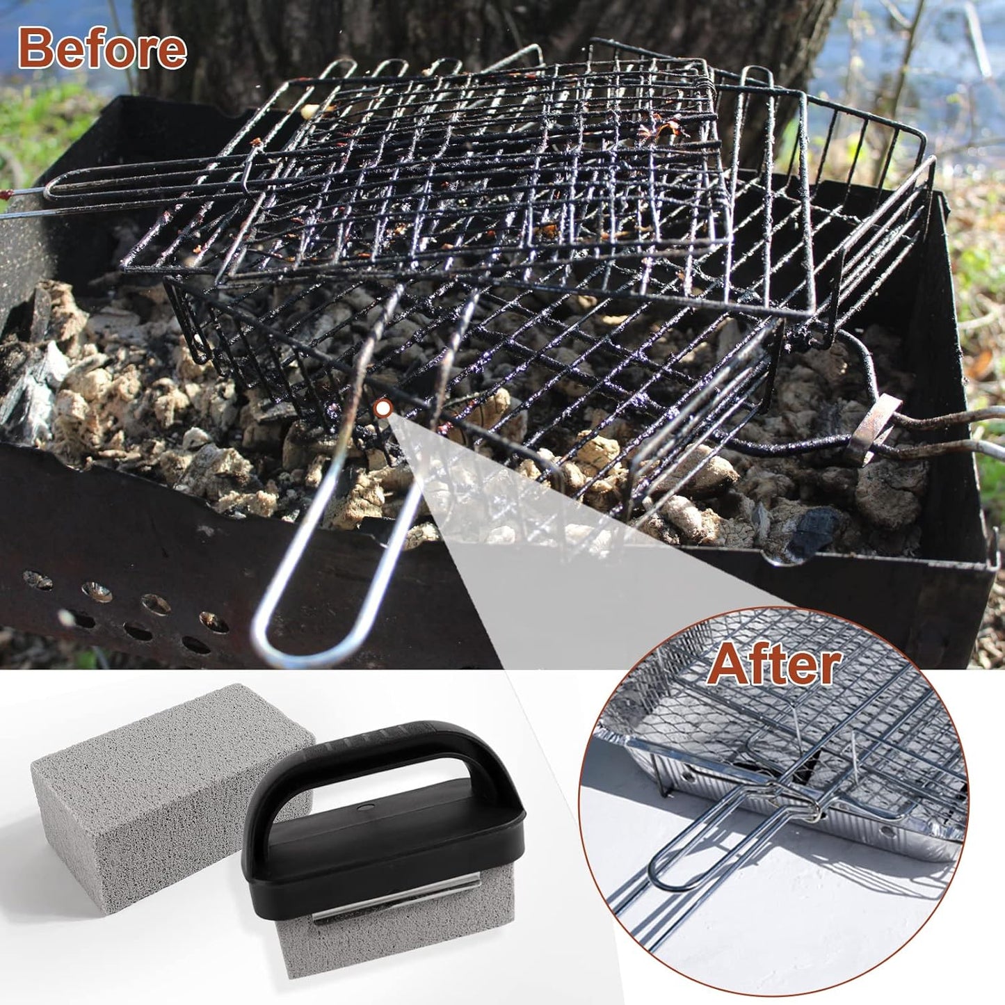 Grill Cleaning Stones Heavy Duty Griddle Bricks Flat Top Griddle Cleaning Stone Block Removing Stains for BBQ-3 Pack with Handle