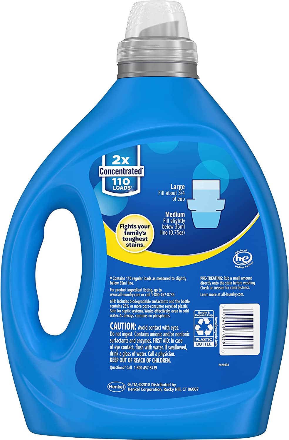 Liquid Laundry Detergent, Stainlifter Fights Tough Stains, for Messy Fun Families, 2X Concentrated, 110 Loads
