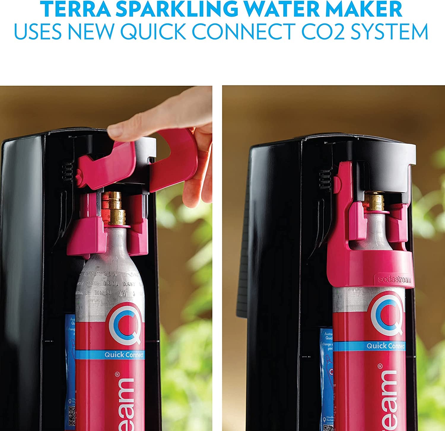 Terra Sparkling Water Maker (Red) with CO2 and Dishwasher Safe Bottle