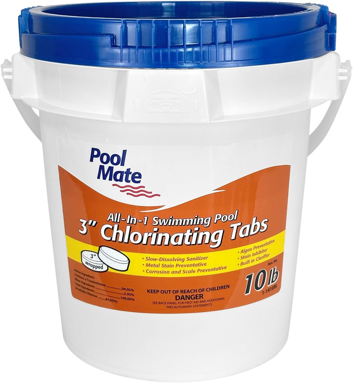 10-Pounds All-In-1 Swimming Pool 3 Inch Chlorinating Tabs, Chlorine Tablets 3 Inch, Sanitizer, Clarifier, Stain Inhibitor, Algae Control, Descaler, Sunlight Protector All in One, Made in USA