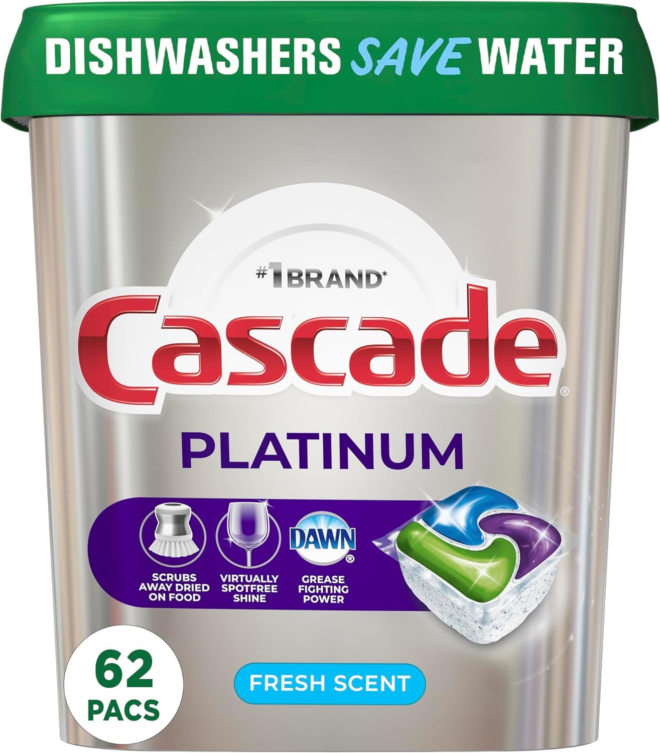 Platinum Dishwasher Pods, Dishwasher Detergent, Actionpacs, Fresh, 62 Count